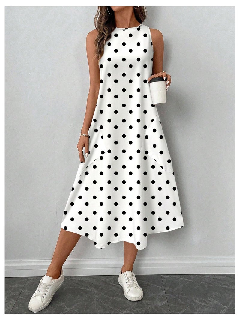Verdusa Women's Vintage Polka Dots Tank Dress Sleeveless Crew Neck Flowy Midi Dresses Multicolor Large - Image 4