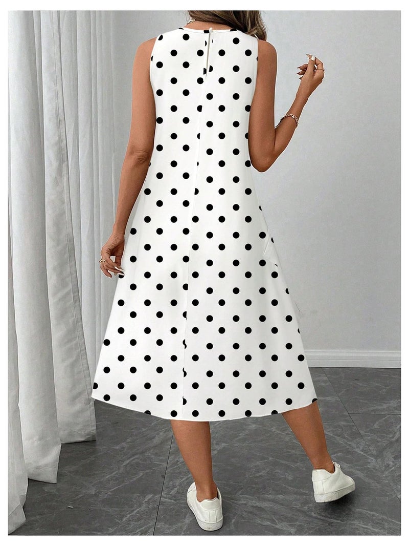 Verdusa Women's Vintage Polka Dots Tank Dress Sleeveless Crew Neck Flowy Midi Dresses Multicolor Large - Image 2