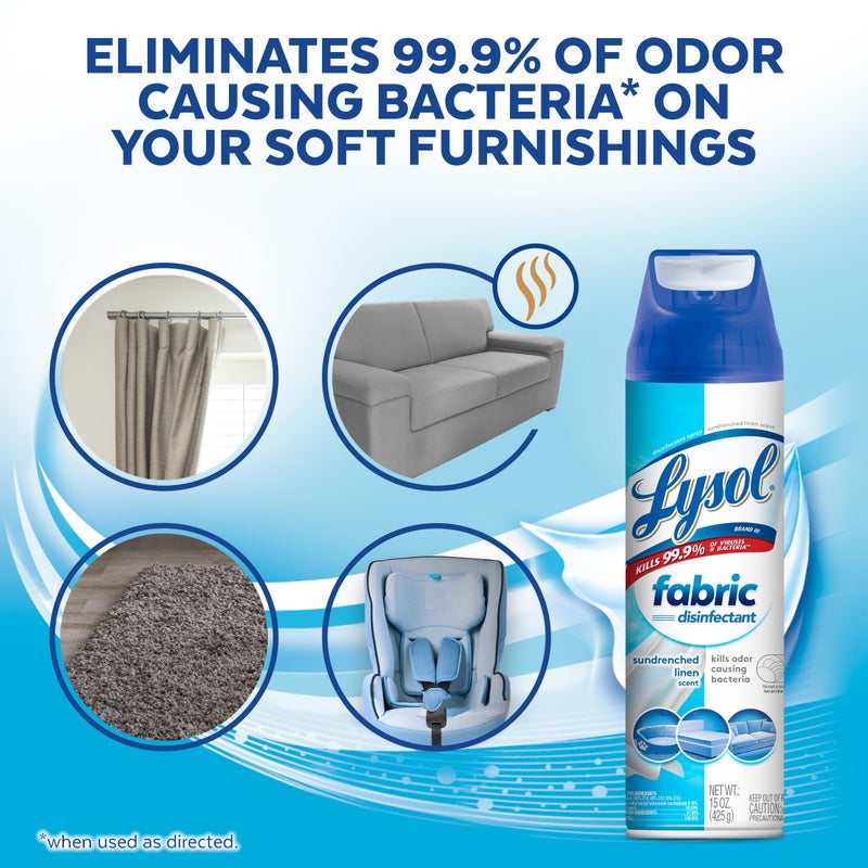 Lysol Fabric Disinfectant Spray, Sanitizing and Antibacterial Spray, For Disinfecting and Deodorizing Soft Furnishings, Sundrenched Linen 15 FL. Oz - Image 2