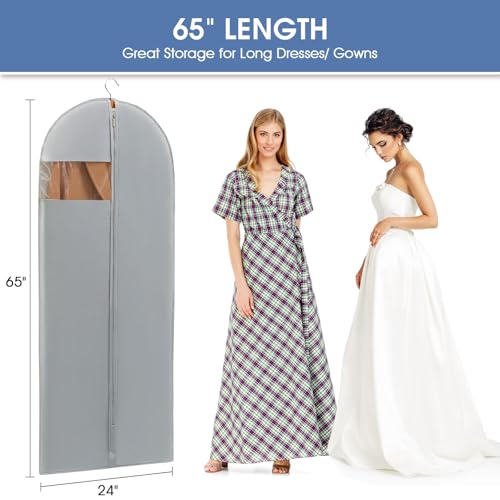 Perber Dress Bags for Gowns, 65'' Long Garment Bags for Hanging Clothes, Dress Garment Bag, Grey Dress Cover with Clear Window for Dresses, Coats, Uniforms - 5 Pack - Image 2
