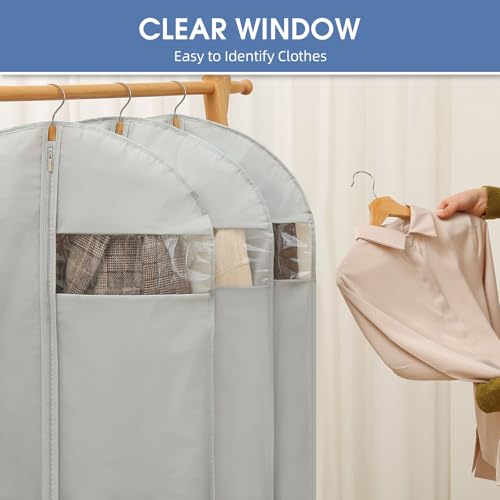Perber Dress Bags for Gowns, 65'' Long Garment Bags for Hanging Clothes, Dress Garment Bag, Grey Dress Cover with Clear Window for Dresses, Coats, Uniforms - 5 Pack - Image 4
