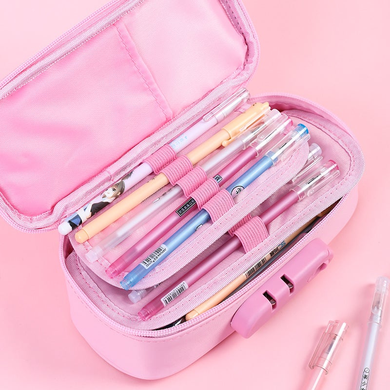 Code Lock Canvas Pencil Case – Large Capacity Four-Layer Stationery Bag for Students - Image 4
