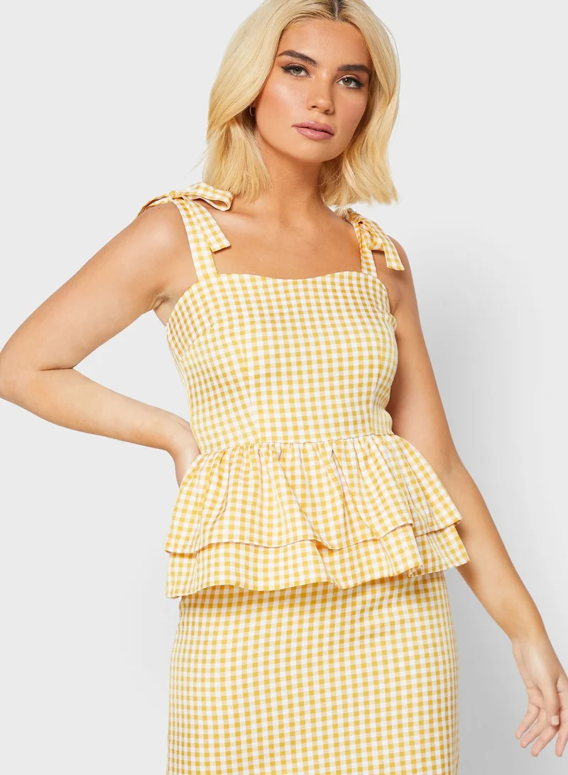 Ginger Checked Ruffle Peplum Top