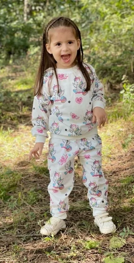 Bufu Design Concept Trend Girl's Pink Unicorn Top-Top Set