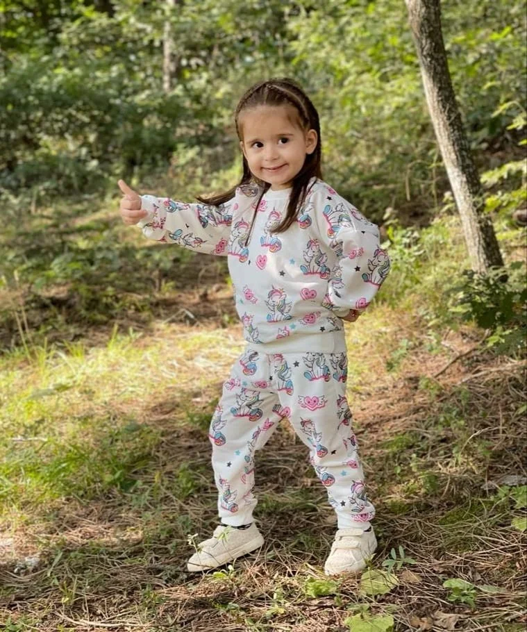 Bufu Design Concept Trend Girl's Pink Unicorn Top-Top Set