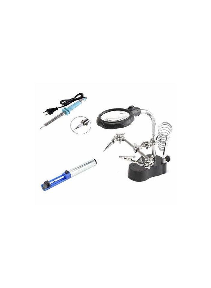 Soldering iron holder kit and magnifying glass with jute iron and tin extractor - Image 1