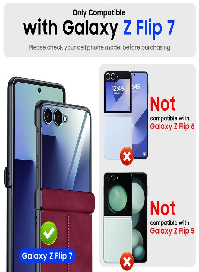 BSNRM for Samsung Galaxy Z Flip 7 Case with Hinge Protection & Built-in Screen Protector, Ultra Thin Stylish Leather Matte PC Durable Shockproof Cover Phone Case for Galaxy Z Flip 7-Red - Image 2