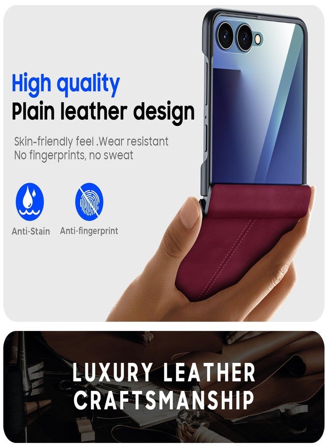 BSNRM for Samsung Galaxy Z Flip 7 Case with Hinge Protection & Built-in Screen Protector, Ultra Thin Stylish Leather Matte PC Durable Shockproof Cover Phone Case for Galaxy Z Flip 7-Red - Image 5