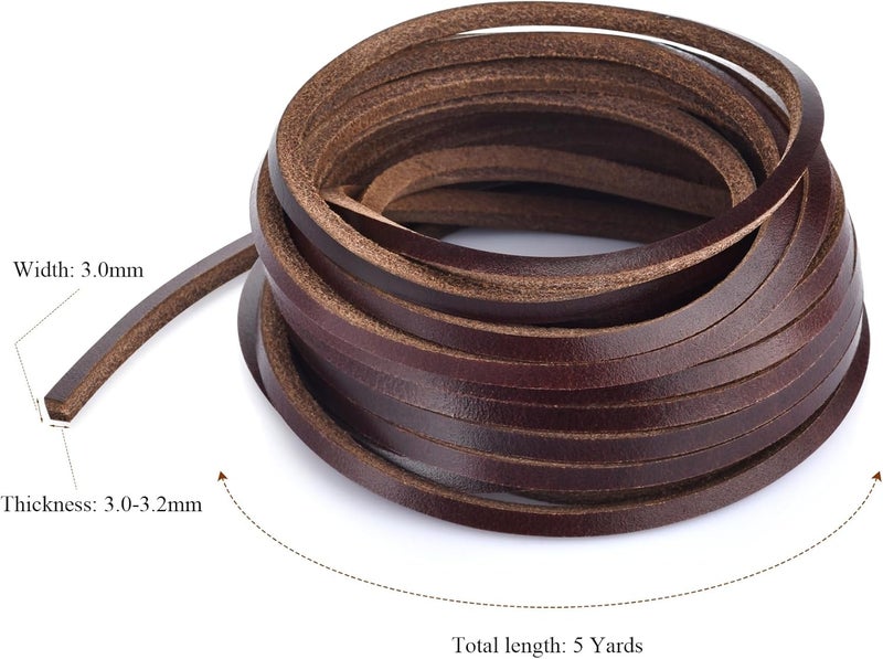TeeLiy 3mm Flat Genuine Leather Cord, Genuine Full Grain Cowhide Leather Lace Braiding String Tan for Jewelry Making, DIY Craft (Oil Tan Red Brown_5Yards) - Image 2