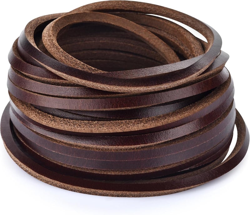 TeeLiy 3mm Flat Genuine Leather Cord, Genuine Full Grain Cowhide Leather Lace Braiding String Tan for Jewelry Making, DIY Craft (Oil Tan Red Brown_5Yards) - Image 1