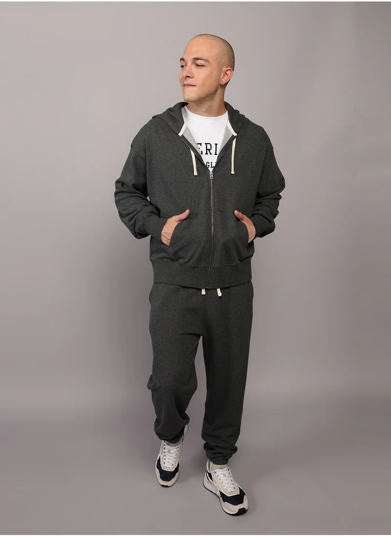 American Eagle Fleece Zip Through Drawstring Hoodie