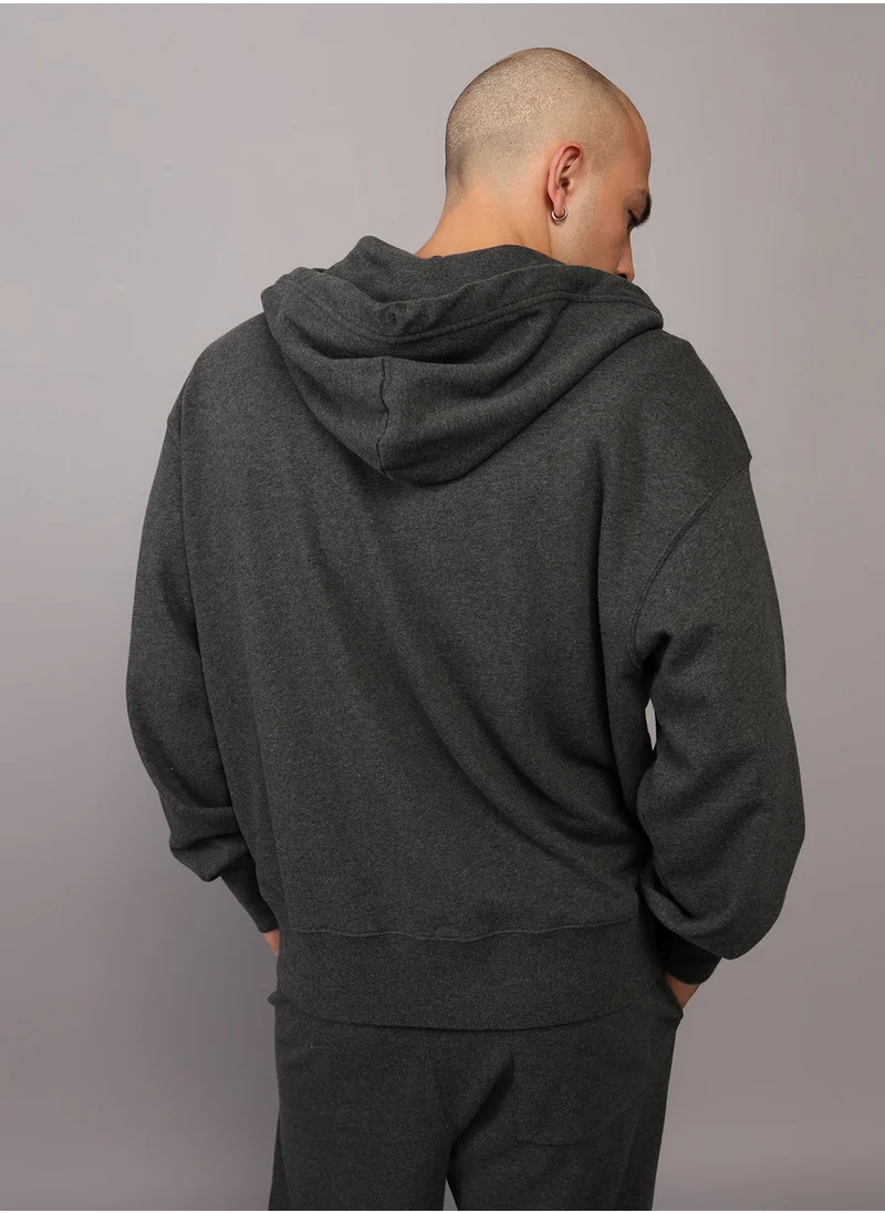 American Eagle Fleece Zip Through Drawstring Hoodie