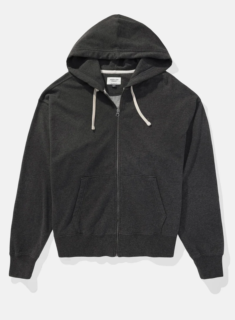 American Eagle Fleece Zip Through Drawstring Hoodie