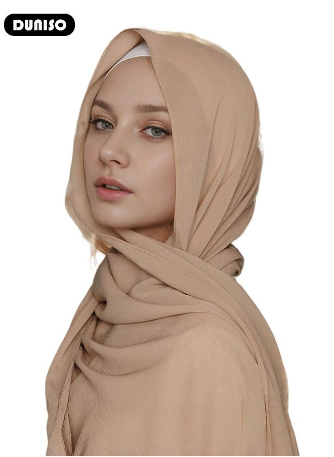 DUNISO - Women's Hijab, Muslim Shawl Head Scarf,Premium Breathable Chiffon Hijab, Pure Color Half-body Cover Hijab,Girls and Women Ideal Soft Lightweight Headscarf - Image 1