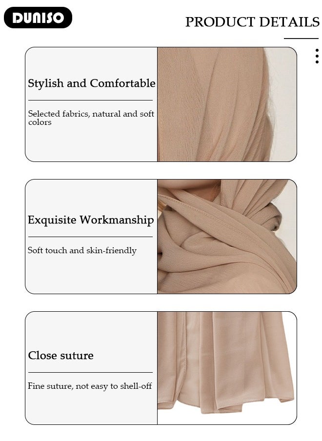 DUNISO - Women's Hijab, Muslim Shawl Head Scarf,Premium Breathable Chiffon Hijab, Pure Color Half-body Cover Hijab,Girls and Women Ideal Soft Lightweight Headscarf - Image 1