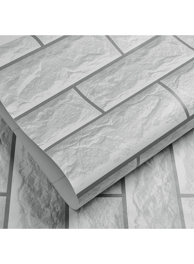 Wolpin Wall Stickers DIY Wallpaper Decal (45 cm x 10 m) 3D Brick Self Adhesive Office Decorative PVC Vinyl, Living Room, Hall Kitchen, Restaurant, Shelf Liner Contact Paper Interior, Pastel White - Image 2