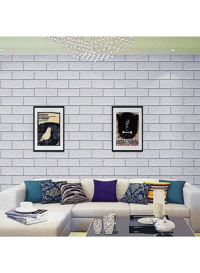 Wolpin Wall Stickers DIY Wallpaper Decal (45 cm x 10 m) 3D Brick Self Adhesive Office Decorative PVC Vinyl, Living Room, Hall Kitchen, Restaurant, Shelf Liner Contact Paper Interior, Pastel White - Image 1