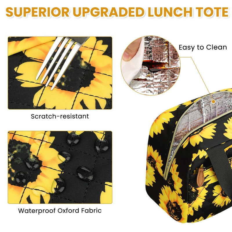 ELONGRIVER Insulated Lunch Bag for Women, Portable Lightweight Lunch Box for Adults, Reusable Small Lunch Tote Cooler Bags with Front Zipper Pocket for Work School Picnic(Sunflower) - Image 5