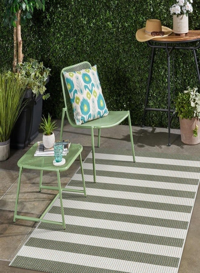 LEEVAN Outdoor Patio Rug 3x5, Washable Striped Front Porch Mat, Spring Colorful Outside Entryway Rug, Woven Welcome Doormat Green and White Buffalo Backyard Layered Mat for Entrance/Go Away/Deck - Image 5