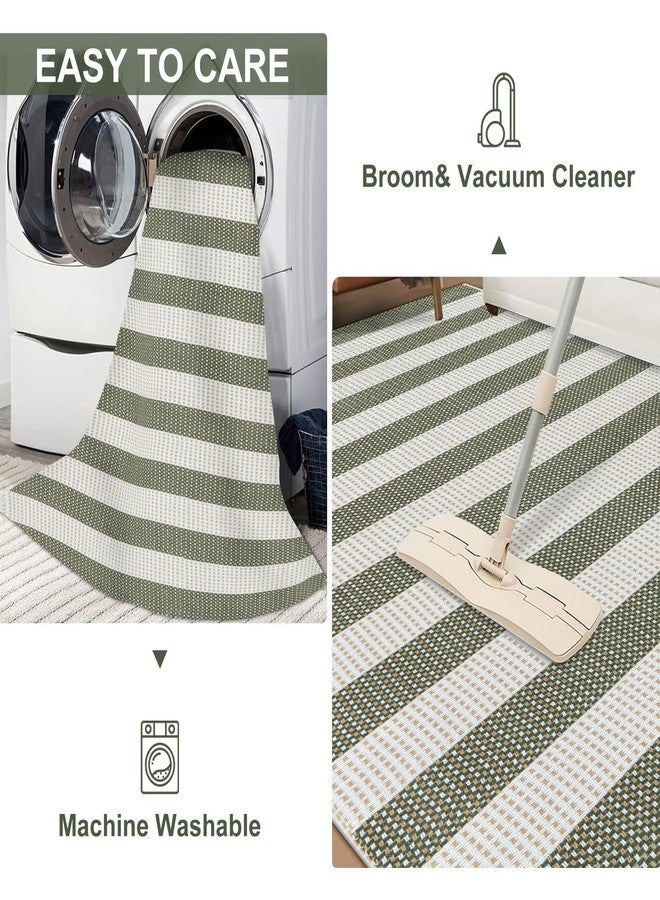 LEEVAN Outdoor Patio Rug 3x5, Washable Striped Front Porch Mat, Spring Colorful Outside Entryway Rug, Woven Welcome Doormat Green and White Buffalo Backyard Layered Mat for Entrance/Go Away/Deck - Image 4