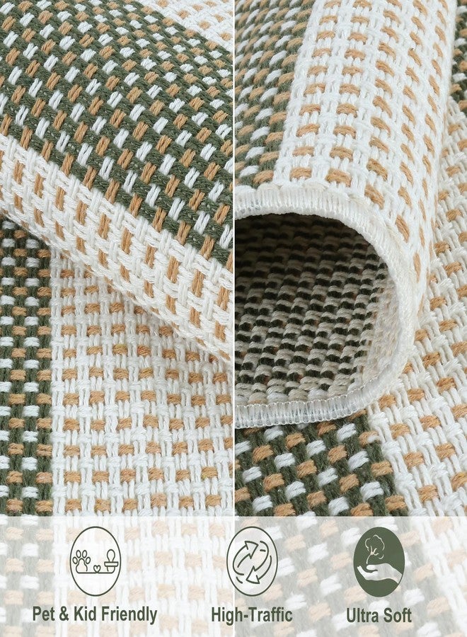 LEEVAN Outdoor Patio Rug 3x5, Washable Striped Front Porch Mat, Spring Colorful Outside Entryway Rug, Woven Welcome Doormat Green and White Buffalo Backyard Layered Mat for Entrance/Go Away/Deck - Image 2