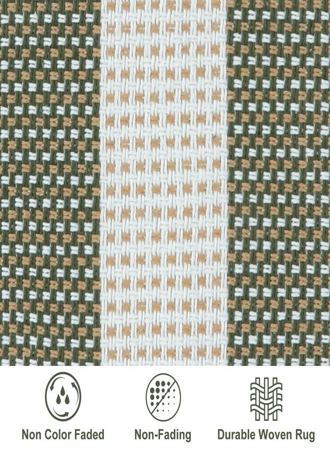 LEEVAN Outdoor Patio Rug 3x5, Washable Striped Front Porch Mat, Spring Colorful Outside Entryway Rug, Woven Welcome Doormat Green and White Buffalo Backyard Layered Mat for Entrance/Go Away/Deck - Image 3
