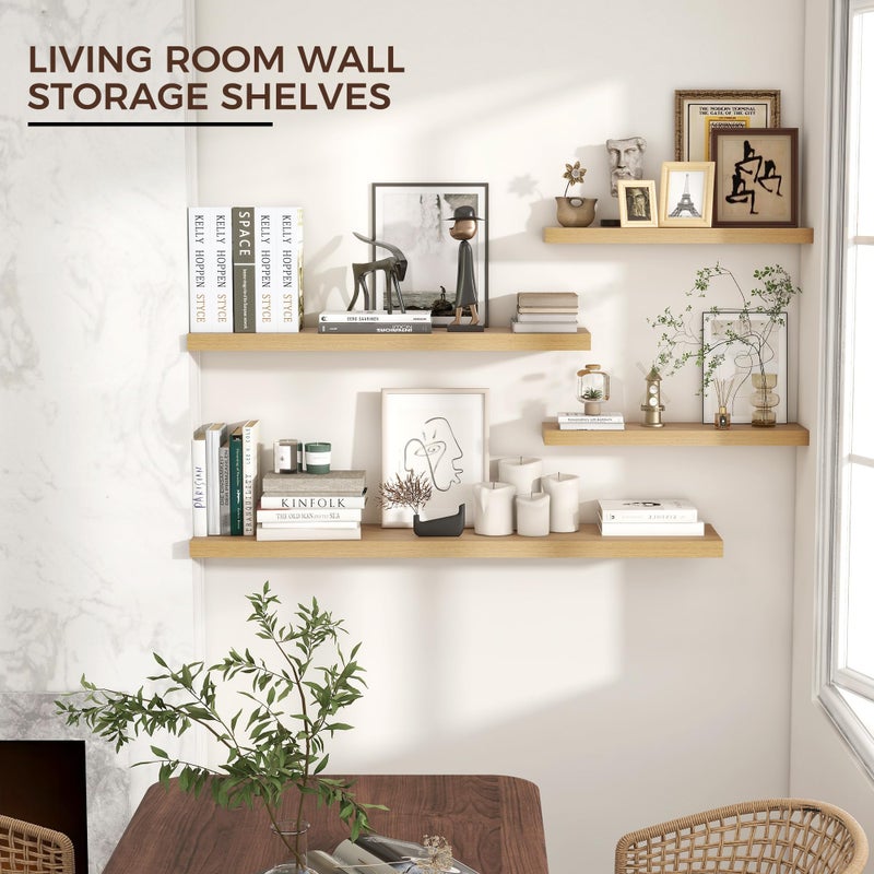 Venusmiles Floating Shelves for Wall 36"W x 7.8"D x 1.5"H, Engineered Wood Wall Shelves with Invisible Brackets for Living Room Bedroom Bathroom Office Kitchen Decor and Storage, Oak Finish, Set of 2 - Image 5