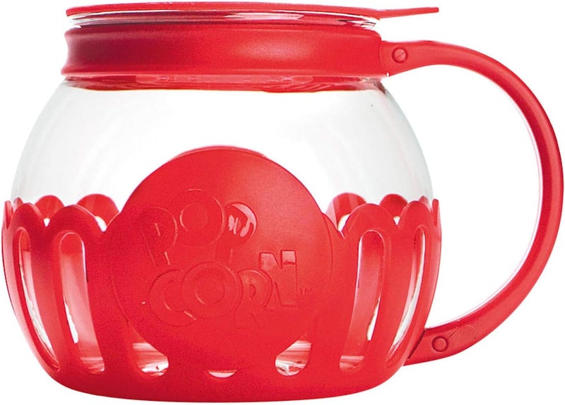 Ecolution Patented Micro-Pop Microwave Popcorn Popper with Temperature Safe Glass, 3-in-1 Lid Measures Kernels and Melts Butter, Made Without BPA, Dishwasher Safe, 1.5-Quart, Red - Image 1
