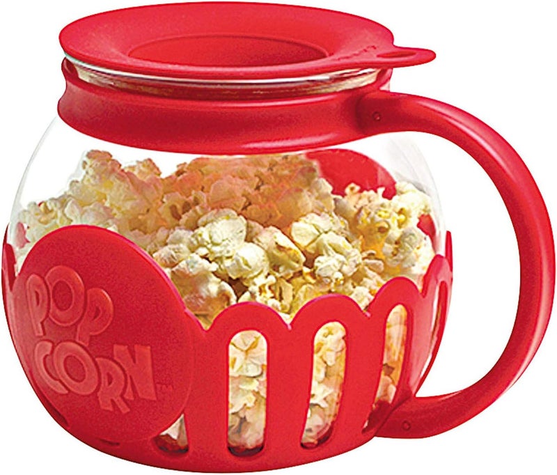 Ecolution Patented Micro-Pop Microwave Popcorn Popper with Temperature Safe Glass, 3-in-1 Lid Measures Kernels and Melts Butter, Made Without BPA, Dishwasher Safe, 1.5-Quart, Red - Image 2