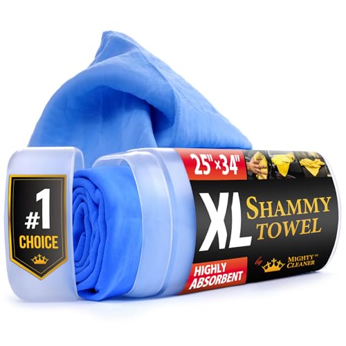 Mighty Cleaner Premium XL Shammy Towel for Car - 2pk (34”x25”) - Super Absorbent Chamois Towel for Car - Spots & Scratch-Free Shammy Cloth for Car Drying - Reusable Car Drying Towel - Image 1