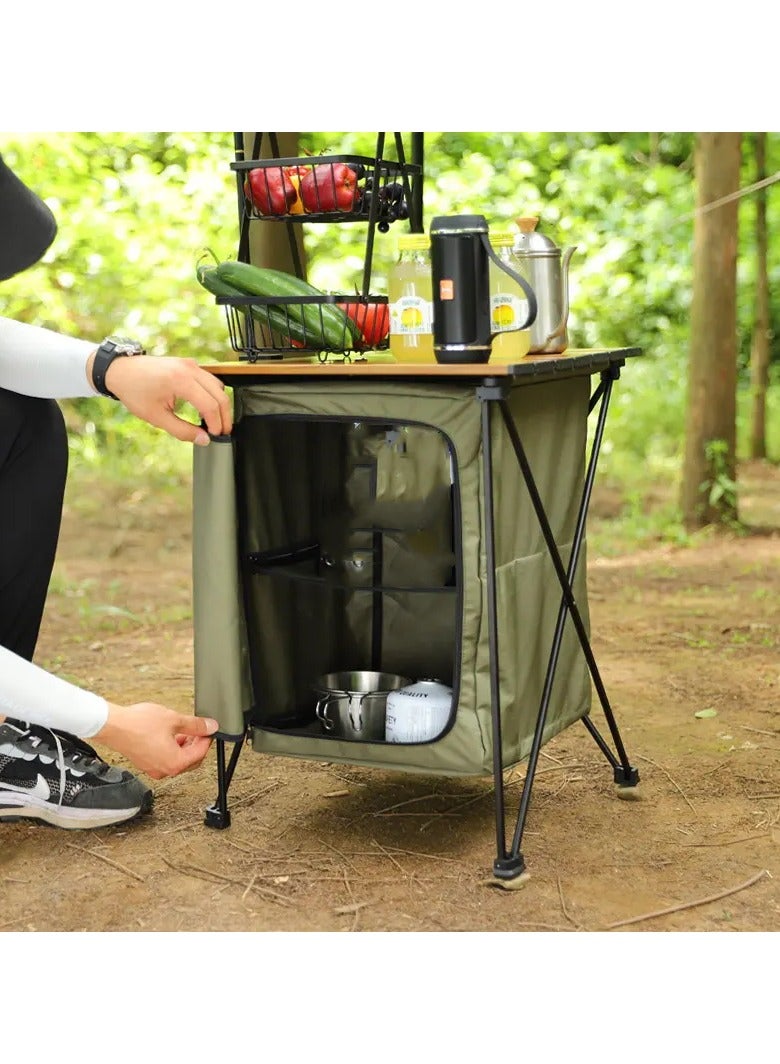 Outdoor Camping Cabinet, Cupboard Kitchen Station for Party Picnics - Folding Cooking Table with Storage Organiser - Image 2