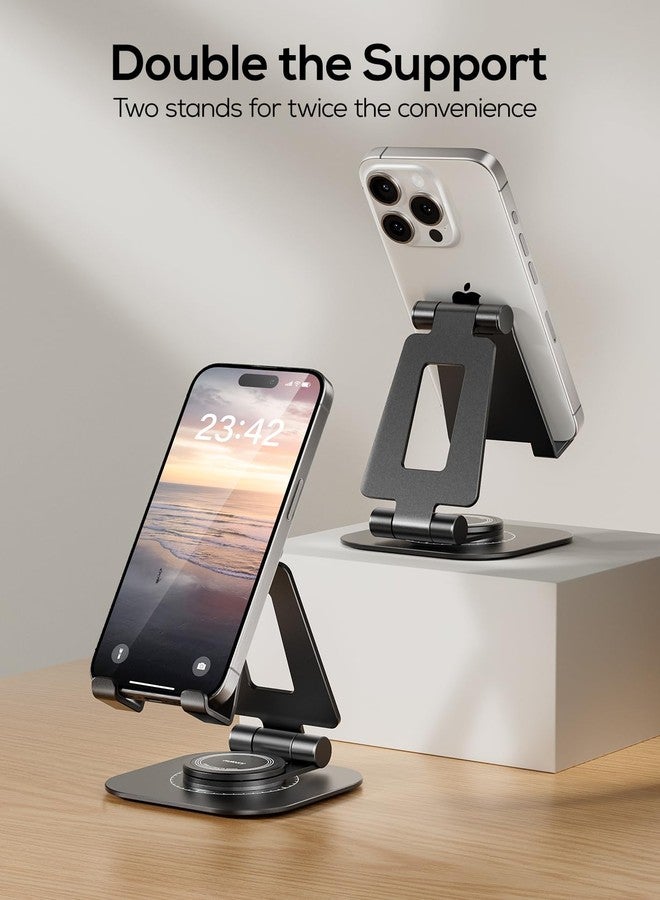 Nulaxy 2-Pack 360 Rotating Phone Stand, Fully Adjustable Foldable Phone Holder, Aluminum Desktop Cradle with Anti-Slip Base, Office Accessories Dock for All Phones with Thick Case, Black - Image 3