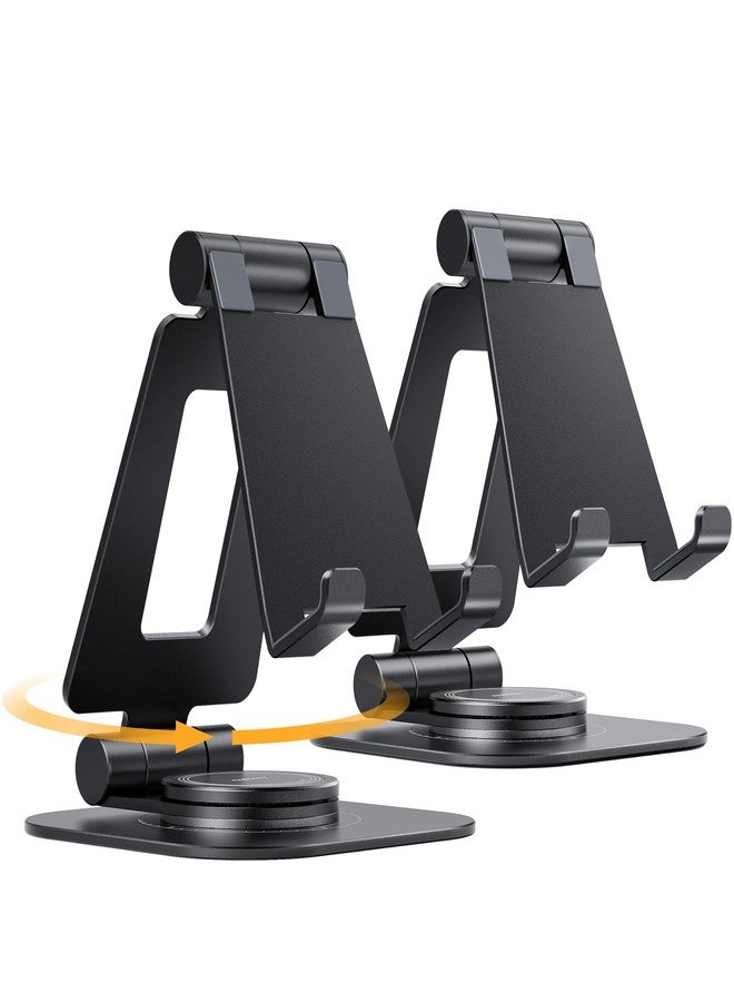 Nulaxy 2-Pack 360 Rotating Phone Stand, Fully Adjustable Foldable Phone Holder, Aluminum Desktop Cradle with Anti-Slip Base, Office Accessories Dock for All Phones with Thick Case, Black - Image 1