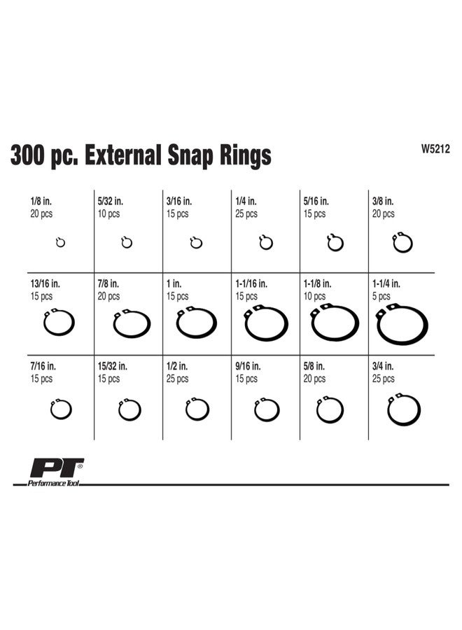 Performance Tool W5212 300pc External Snap Ring Assortment,Black - Image 2