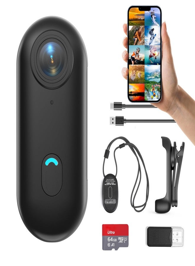 FOUKWAKC H7 64GB 1080P Thumb Action Camera, Mini Body Cameras, Wearable Pocket Vlogging Camera with Magnetic Lanyard, Small Portable Camcorder Helmet Cam for Work, Cycling, Travel, Pet Walking - Image 1