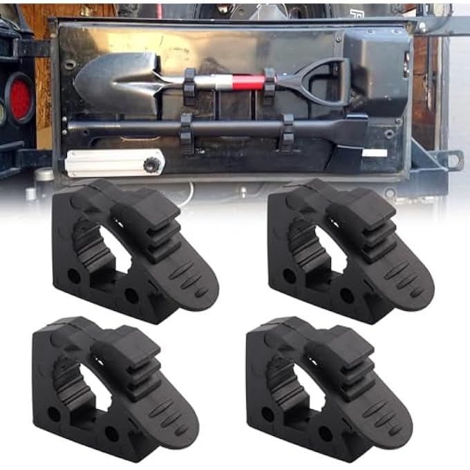 rayihni Shovel Holder Quick-Release Clamp Mount For Trucks UTV ATV Offroad, Boat & Train 4X4 Parts, Adjustable Mount Brackets for 1-1/7'' to 1-3/7'' Diameter Tool Handles - 4 Pack Black - Image 1