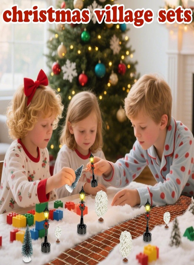 وورم تري مجموعة قرية عيد الميلاد من وورم تري، ١٢ قطعة، إكسسوارات قرية عيد الميلاد المصغرة، أشجار ثلجية، شوارع مغطاة، قرية للعرض، ديكور عطلة الشتاء، أعمال يدوية - Image 4