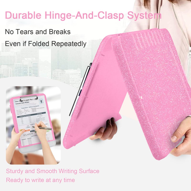 SFLHHDM Glitter Clipboard with Storage,Storage Clipboard with Pen Holder,A4 Binder Clip Boards 8.5x11 with Low Profile Clip,Side Opening Sparkle Clipboards, Clipboards Folder for Office Supplies-Rose Pink - Image 4