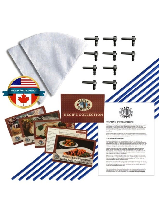 Maple Tapper Syrup Tree Tapping Kit – (10) Taps + (10) 3-Foot Drop Line Tubes + (2) 1- Quart Sap Filters – Dark Blue Premium Food Grade Tubing - Instructions, Recipe Cards - Image 1