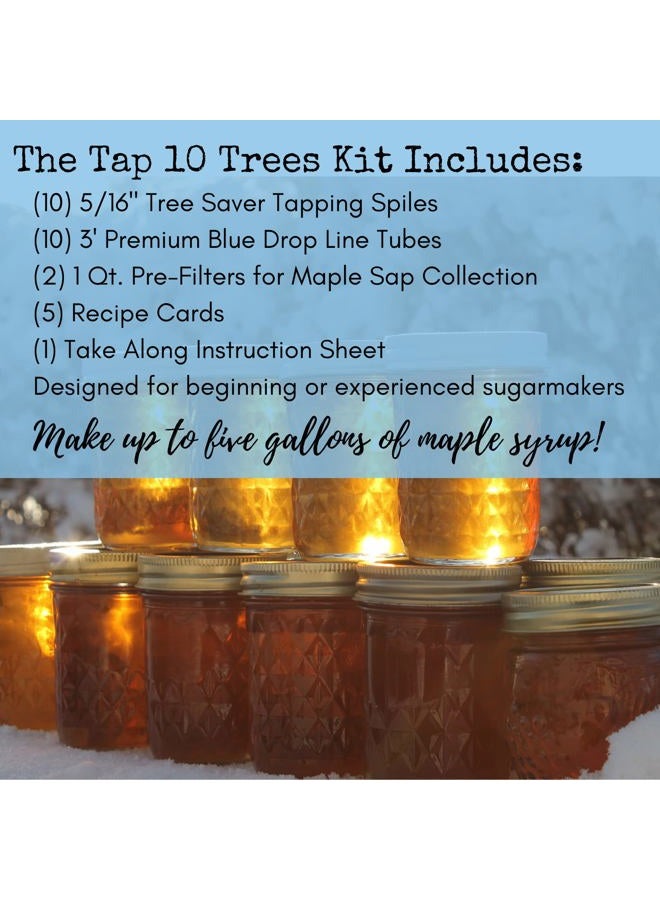 Maple Tapper Syrup Tree Tapping Kit – (10) Taps + (10) 3-Foot Drop Line Tubes + (2) 1- Quart Sap Filters – Dark Blue Premium Food Grade Tubing - Instructions, Recipe Cards - Image 2