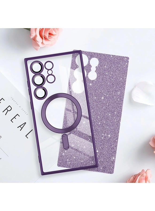 ShebSheb for Samsung Galaxy S24 Ultra Case Glitter, Clear Magnetic Phone Cases with Camera Lens Protector [Compatible with MagSafe] Bling Sparkle Plating Soft TPU Slim ShockProof Protective Cover - Image 2