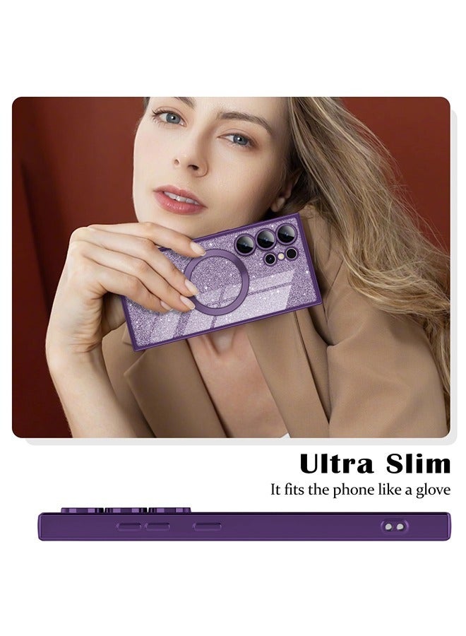 ShebSheb for Samsung Galaxy S24 Ultra Case Glitter, Clear Magnetic Phone Cases with Camera Lens Protector [Compatible with MagSafe] Bling Sparkle Plating Soft TPU Slim ShockProof Protective Cover - Image 3