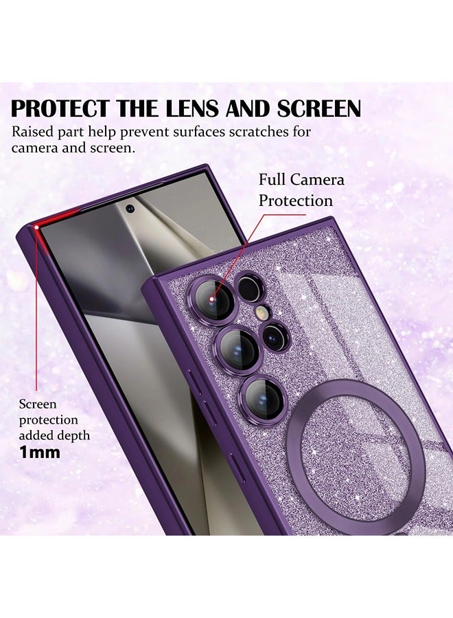 ShebSheb for Samsung Galaxy S24 Ultra Case Glitter, Clear Magnetic Phone Cases with Camera Lens Protector [Compatible with MagSafe] Bling Sparkle Plating Soft TPU Slim ShockProof Protective Cover - Image 5