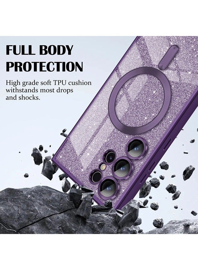 ShebSheb for Samsung Galaxy S24 Ultra Case Glitter, Clear Magnetic Phone Cases with Camera Lens Protector [Compatible with MagSafe] Bling Sparkle Plating Soft TPU Slim ShockProof Protective Cover - Image 4