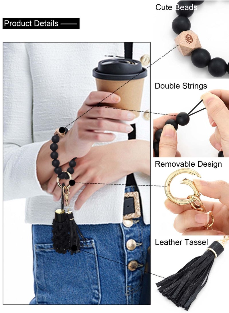 SYOSI Silicone Key Ring Bracelet Wristlet Keychain Unique Beaded Bangle Key Chains for Women with Leather Tassel  - Image 5