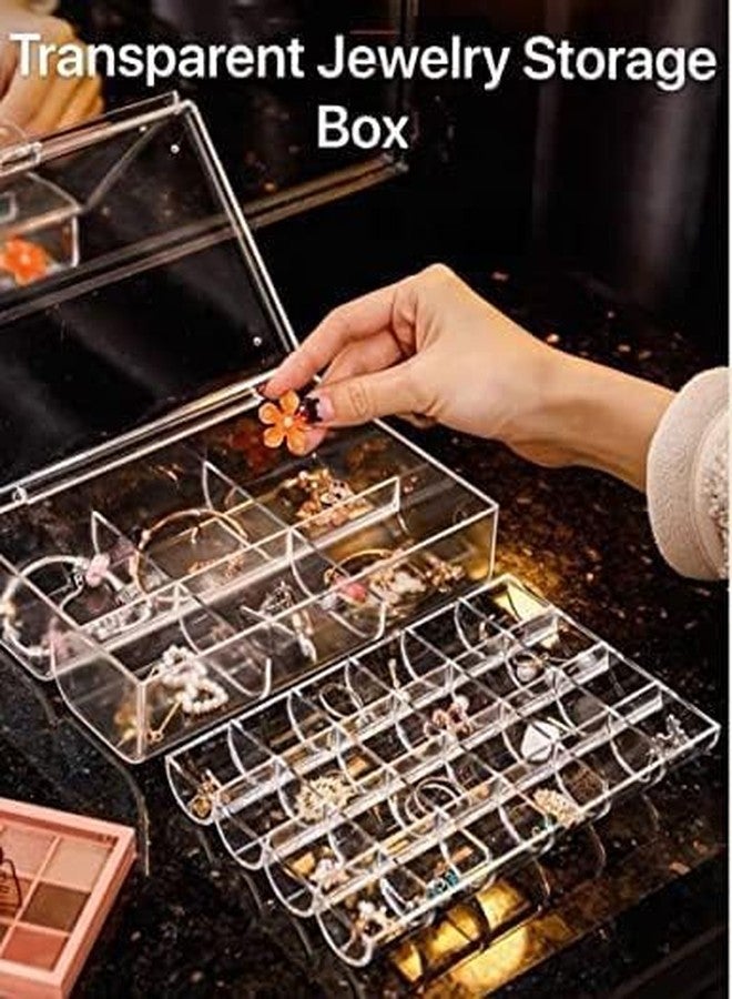 Riviox 2 LAYER ACRYLIC JEWELLERY STORAGE BOX with Lid Earrings Necklaces Bracelets Rings with 24-Grid Large-capacity Container Jewelry Case Earring Box Jewelry Organizer for Women - Image 3