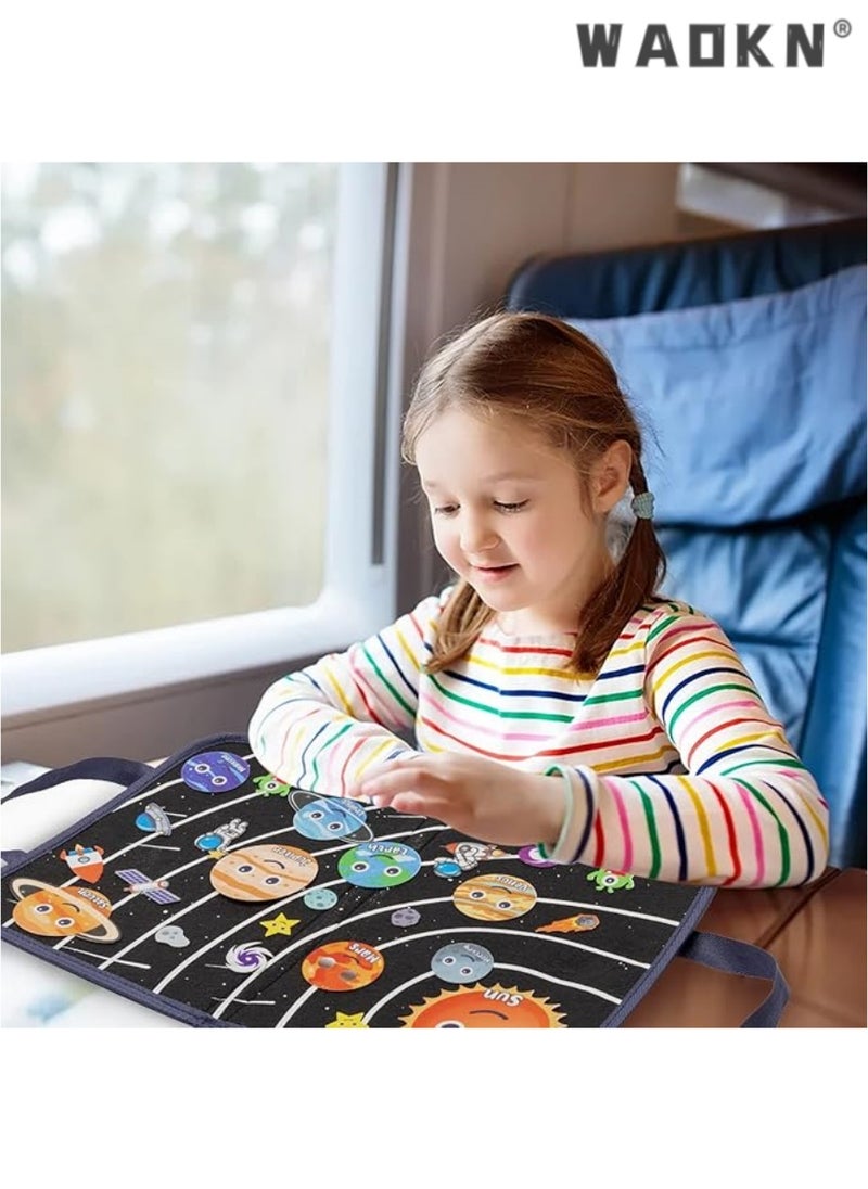 WAOKN - 25Pcs Outer Space Travel Felt-Board Story Set Portable Felt Board Solar System Universe Storytelling Planets Astronaut Galaxy Themed Preschool Early Learning Interactive Play Kit for Toddlers - Image 1