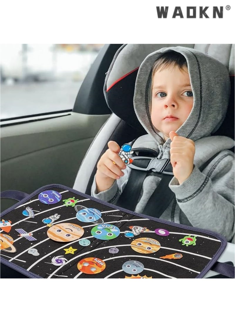 WAOKN - 25Pcs Outer Space Travel Felt-Board Story Set Portable Felt Board Solar System Universe Storytelling Planets Astronaut Galaxy Themed Preschool Early Learning Interactive Play Kit for Toddlers - Image 1