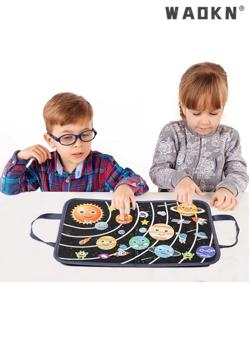 WAOKN - 25Pcs Outer Space Travel Felt-Board Story Set Portable Felt Board Solar System Universe Storytelling Planets Astronaut Galaxy Themed Preschool Early Learning Interactive Play Kit for Toddlers - Image 1