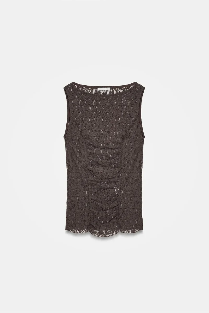 Dilvin Coffee Brown DILVIN Fitted Lace Sleeveless Blouse for Women | Best Price UAE